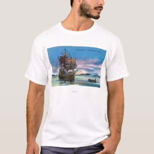 Camiseta El Mayflower que aterriza en 1620 escena