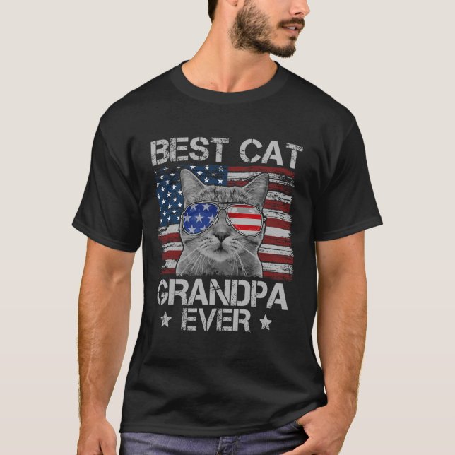Camiseta El mejor abuelo del gato, bandera estadounidense a (Anverso)