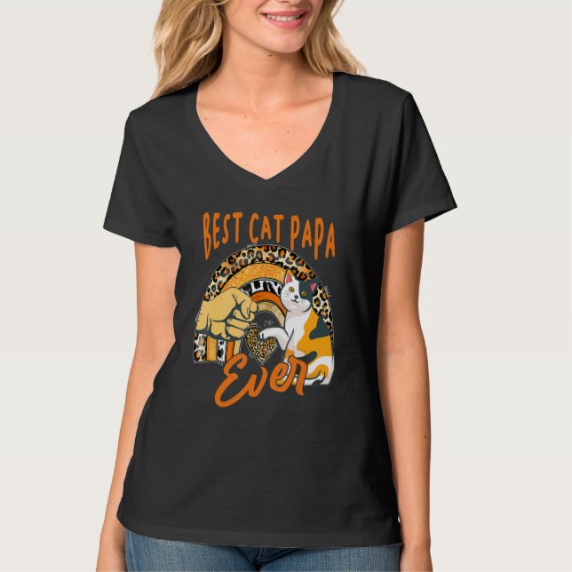 Camiseta El mejor gato papá del gato leopardo del arcoiris  (Anverso)