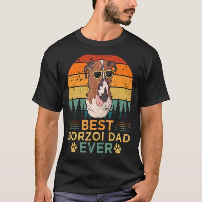 Camiseta El mejor padre de Borzoi al estilo retro masculino (Anverso)