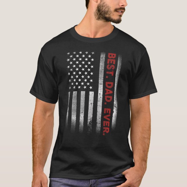 Camiseta El mejor papá con la bandera estadounidense para e (Anverso)