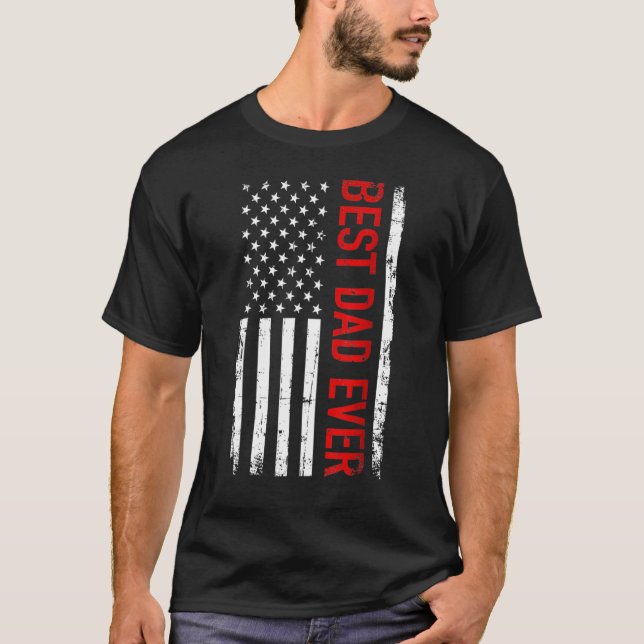 Camiseta El mejor papá con la bandera estadounidense para e (Anverso)