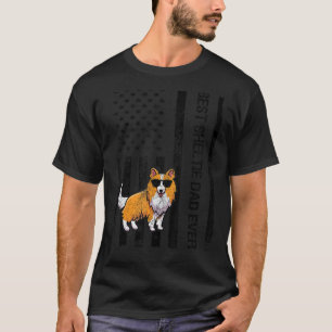 Camiseta El mejor papá de Sheltie de la bandera estadounide