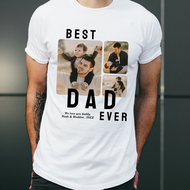Camiseta El mejor papá del día de los tres Collages de foto (Subido por el creador)