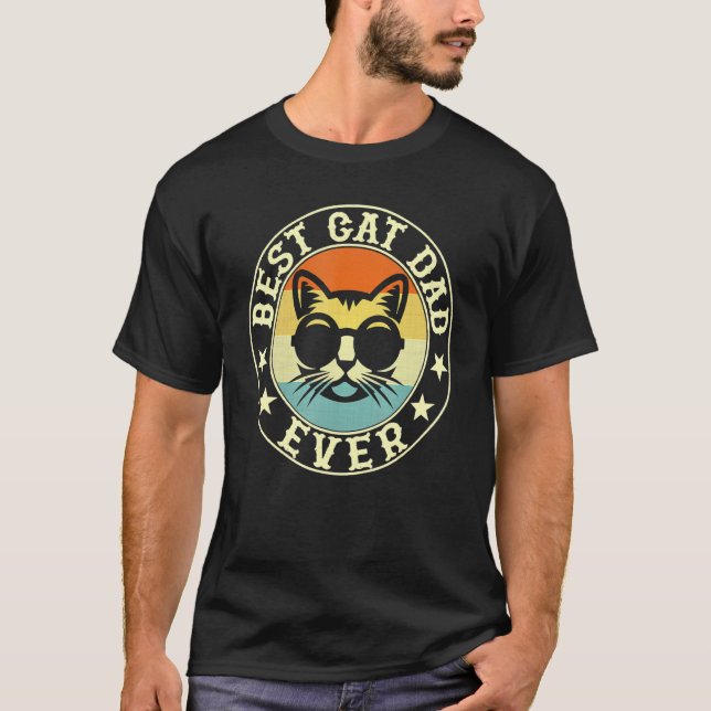 Camiseta El Mejor Papá Gato Hombres Papi Papa Gato Con Gafa (Anverso)