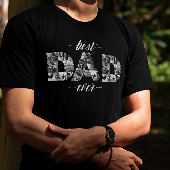 Camiseta El mejor papá jamás DAD Collage de fotos blanco y  (Best Dad Ever DAD black & White Photo Collage T-Shirt)