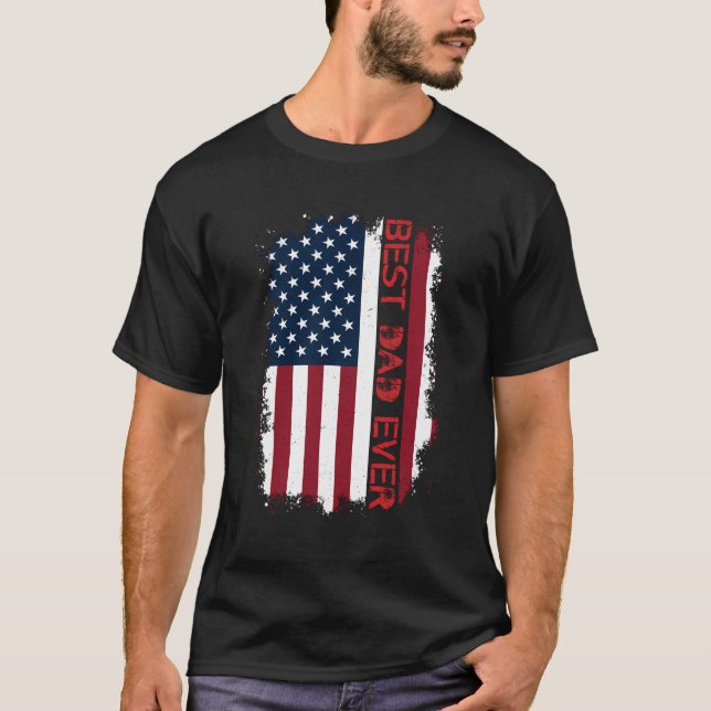 Camiseta El Mejor Papá Nunca La Bandera Estadounidense Apta (Anverso)