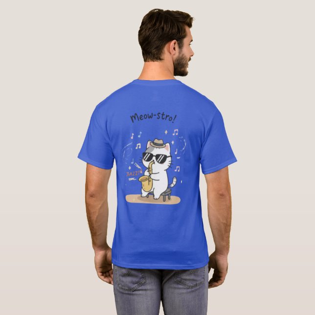 Camiseta El Meow-stro: Saxofón de Jazz Suave (Reverso completo)