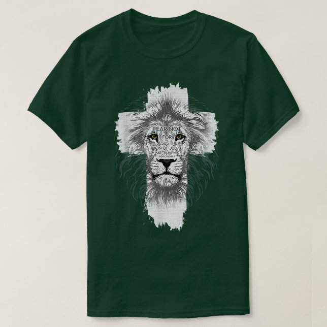 Camiseta El Miedo No Por Jesús Ha Triunfado El León De Judá (Diseño del anverso)