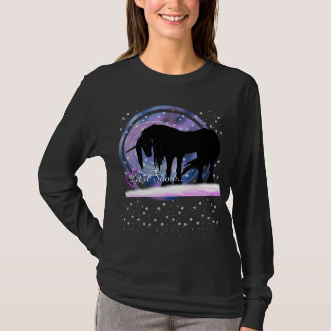 Camiseta El místico unicornio negro (Que nieve) (Anverso)