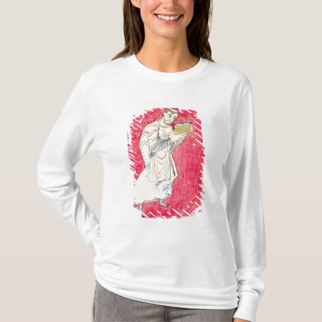 Camiseta El monje Ruodprehet que presenta su libro (Anverso)
