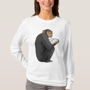 Camiseta El mono como nerd con el libro