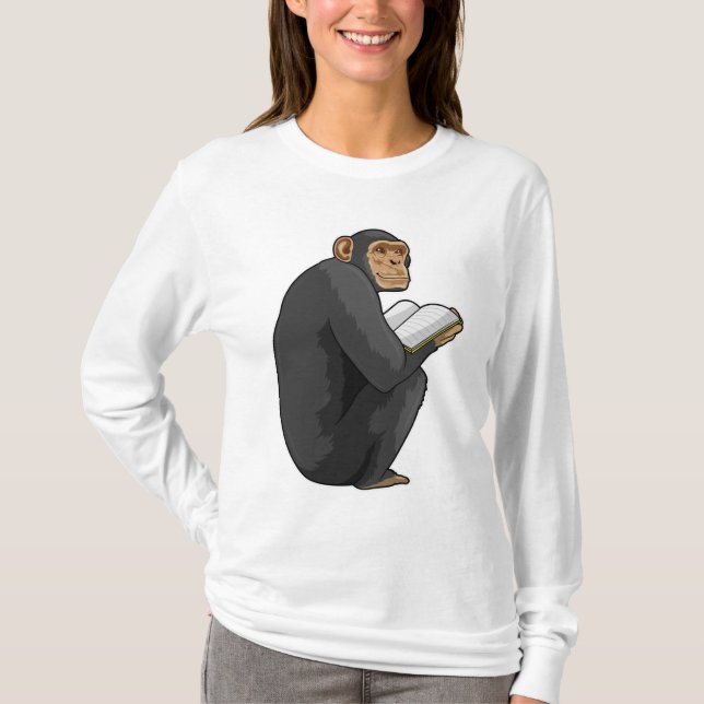 Camiseta El mono como nerd con el libro (Anverso)
