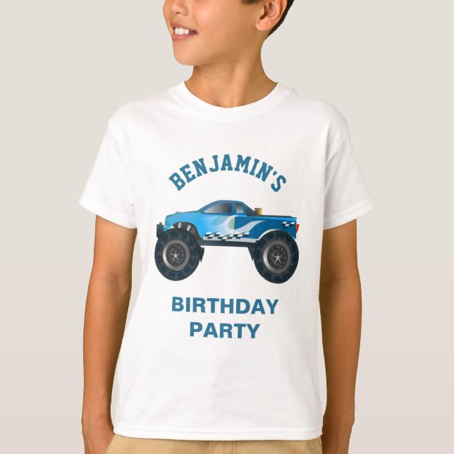 Camiseta El monster truck azul embroma a la fiesta de (Anverso)