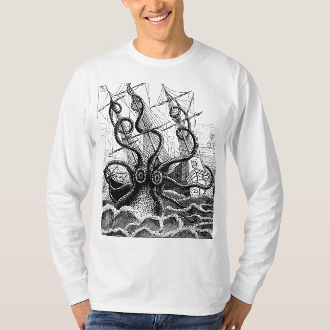 Camiseta El monstruoso pulpo ataca un barco (Anverso)