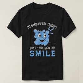 Camiseta "El mundo despliega su belleza" Hoja sonriente azu