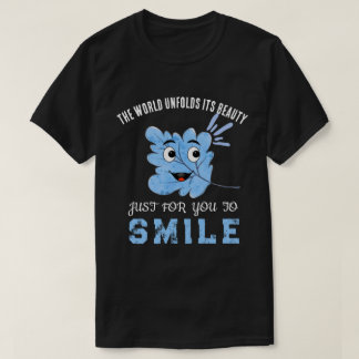 Camiseta "El mundo despliega su belleza" Hoja sonriente azu
