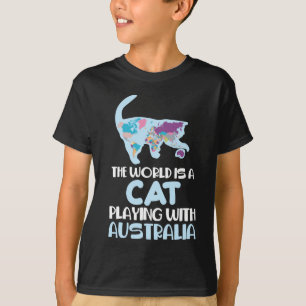 Camiseta El mundo es un gato jugando al humor viajero austr
