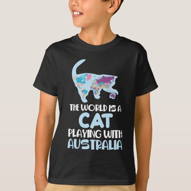 Camiseta El mundo es un gato jugando al humor viajero austr (Anverso)