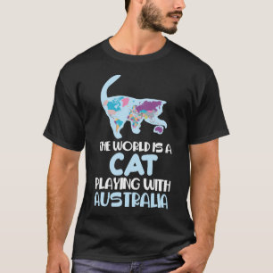 Camiseta El mundo es un gato jugando al humor viajero austr