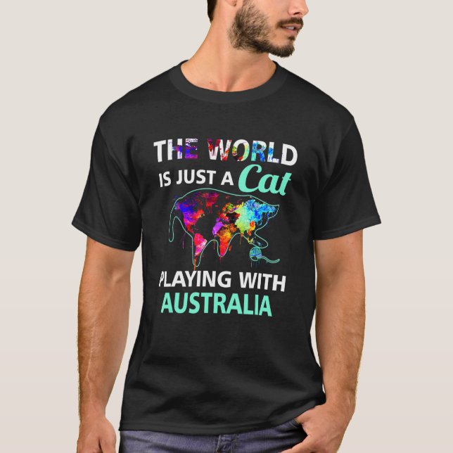 Camiseta El Mundo Es Un Gato Jugando Con Australia (Anverso)