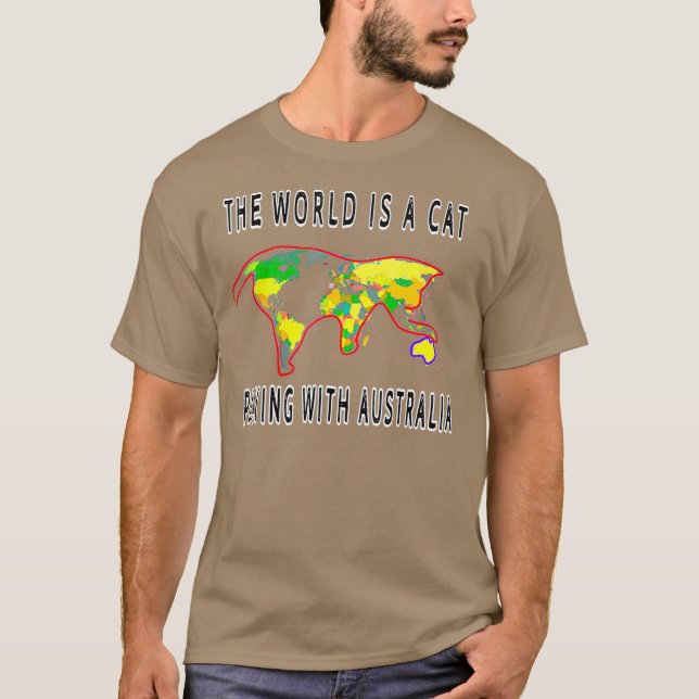Camiseta El mundo es un gato jugando con Australia gracioso (Anverso)
