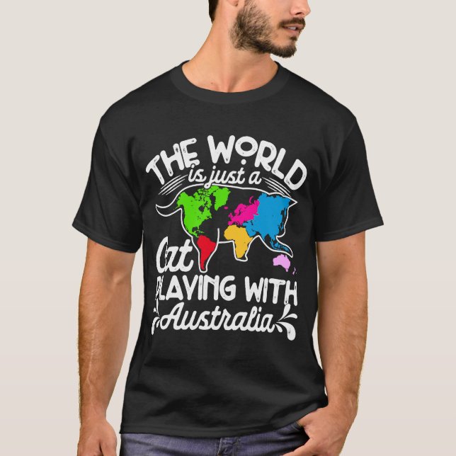 Camiseta El mundo es un gato que juega mapa de Australia (Anverso)