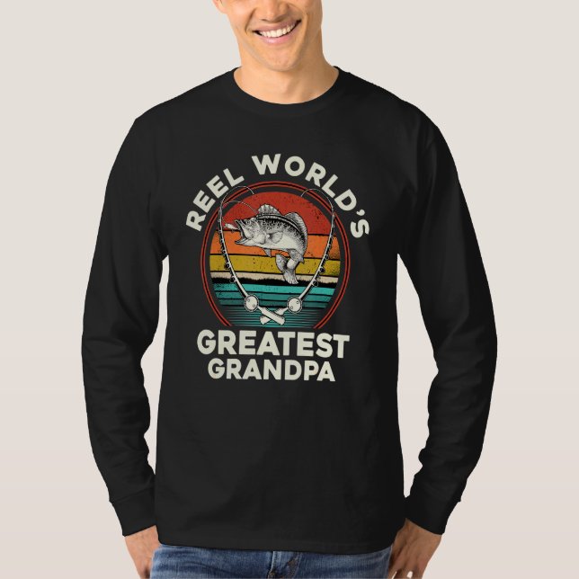Camiseta El mundo real es el mejor abuelo pescando estilo v (Anverso)