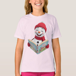 Camiseta El muñeco de nieve está leyendo el libro y sonrien