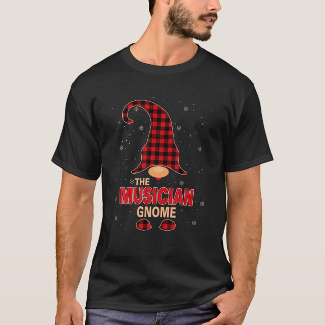 Camiseta El músico Gnome Navidades Red Buffalo Plaid Paj (Anverso)