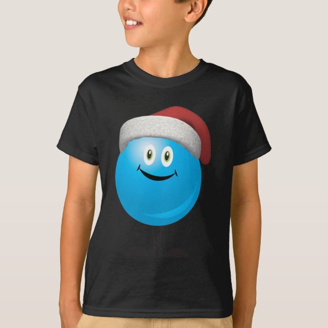 Camiseta El navidad azul adorna llevar un gorra rojo de (Anverso)