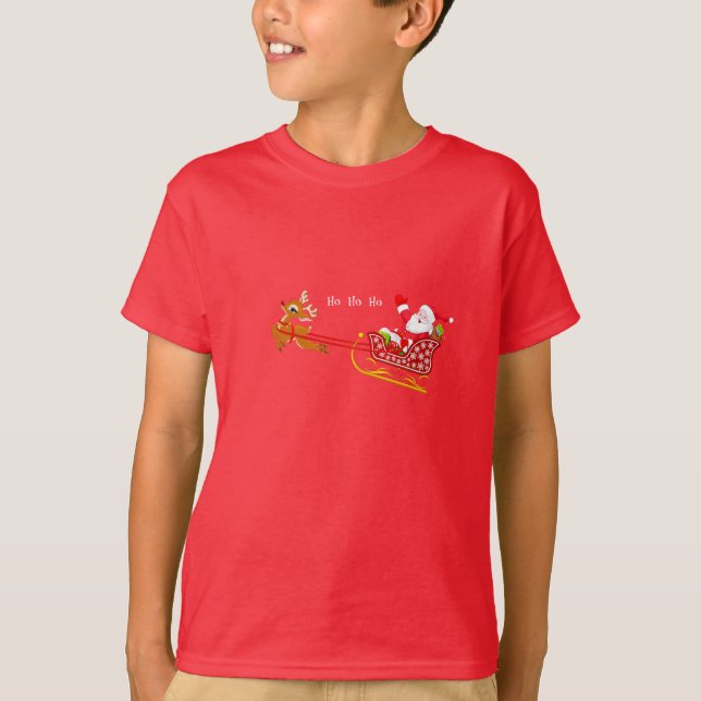 Camiseta El navidad Camisa-Santa y Rudolph del muchacho del (Anverso)