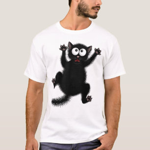 Camiseta El negro lindo divertido asustó el gato del dibuj