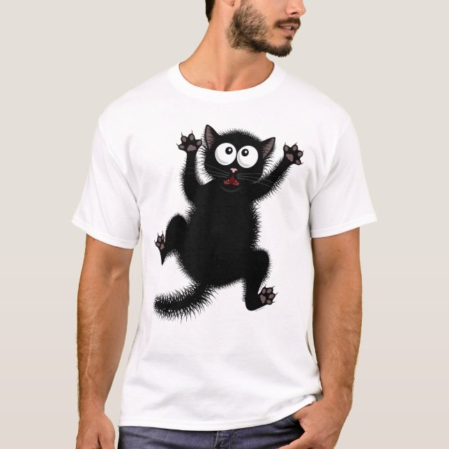 Camiseta El negro lindo divertido asustó el gato del dibujo (Anverso)