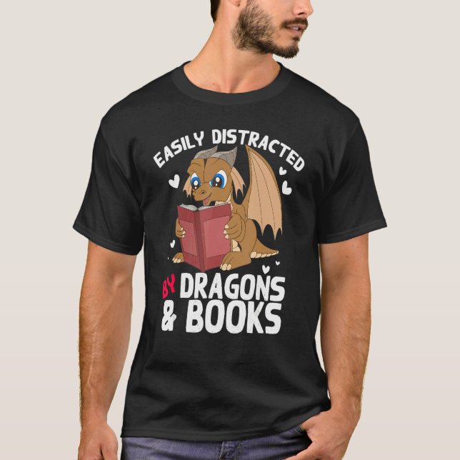 Camiseta El Nerd Del Libro Se Distrae Fácilmente Por Dragon (Anverso)