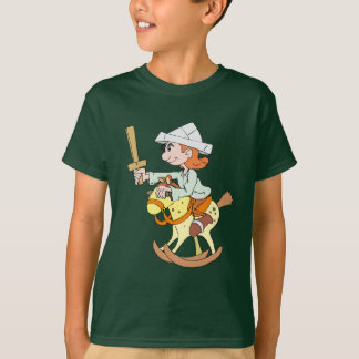 Camiseta el niño está montando un caballo mecedor