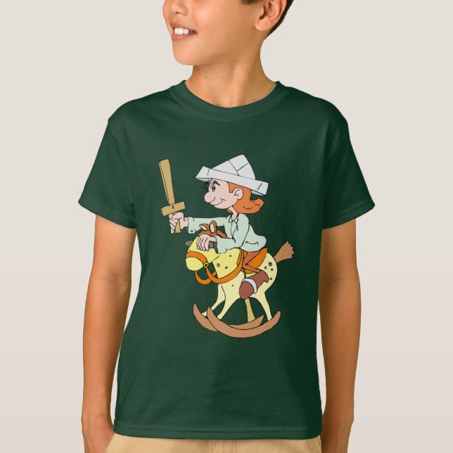 Camiseta el niño está montando un caballo mecedor (Anverso)