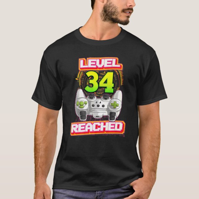 Camiseta El nivel 34 alcanzó a gamer 34th Birthday Video Ga (Anverso)