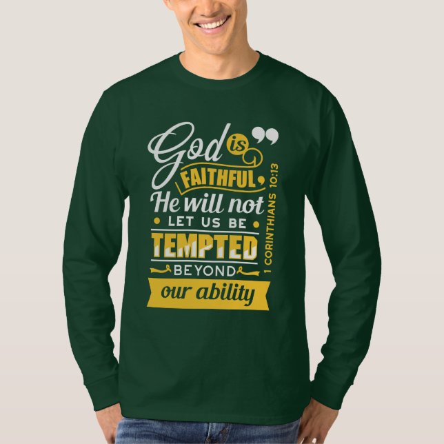 Camiseta Él No Permitirá Que Seas Tentado – Versículo Bíbli (Anverso)
