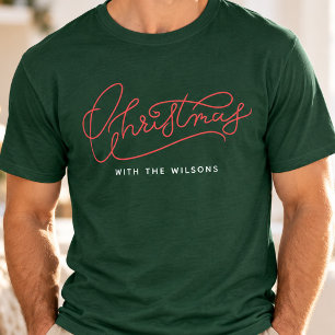 Camiseta El nombre de su familia en Navidad con letra moder