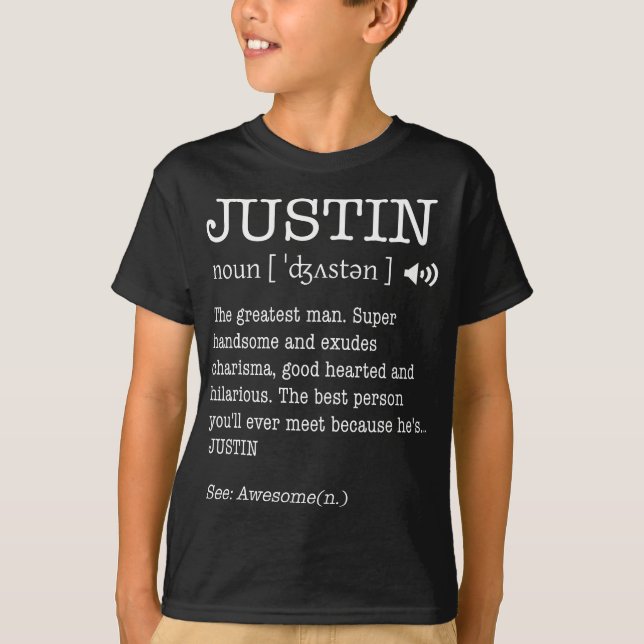 Camiseta El Nombre Es Justin Funny Men Definición Personali (Anverso)