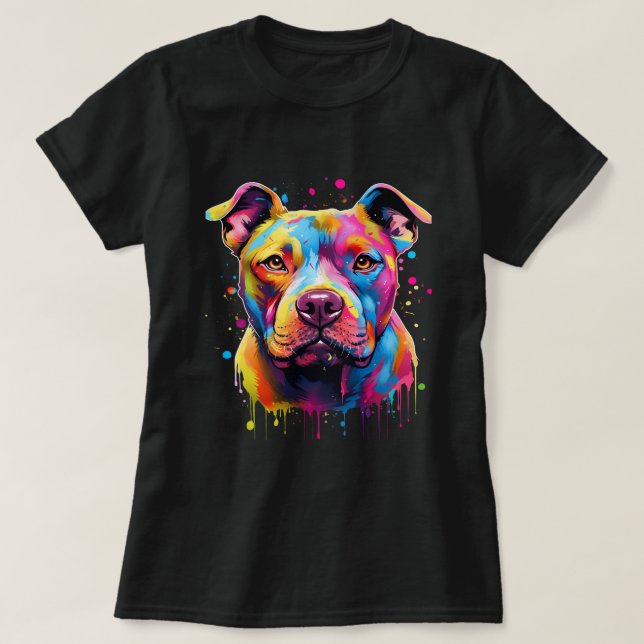 Camiseta El norteamericano Pitbull Terrier Splash Art Pitbu (Diseño del anverso)
