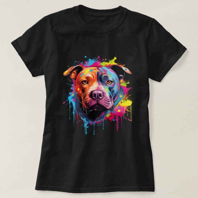 Camiseta El norteamericano Pitbull Terrier Splash Art Pitbu (Diseño del anverso)