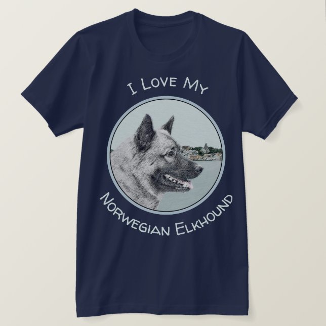 Camiseta El noruego Elkhound en la pintura del pueblo - Art (Anverso del diseño)