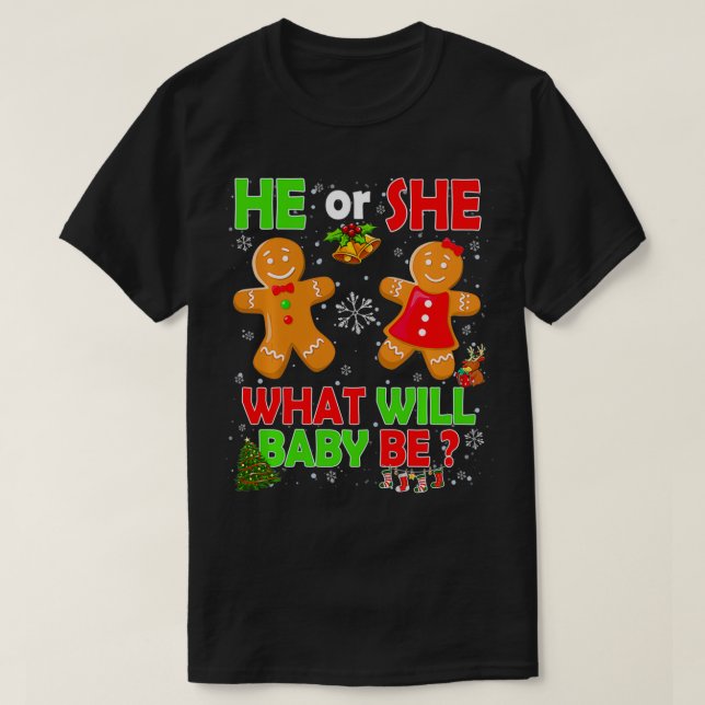 Camiseta El o ella bebé Gingerbread Cookie de género revela (Diseño del anverso)