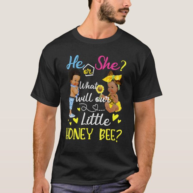 Camiseta Él O Ella Qué Será El Género De Nuestra Abeja Pequ (Anverso)
