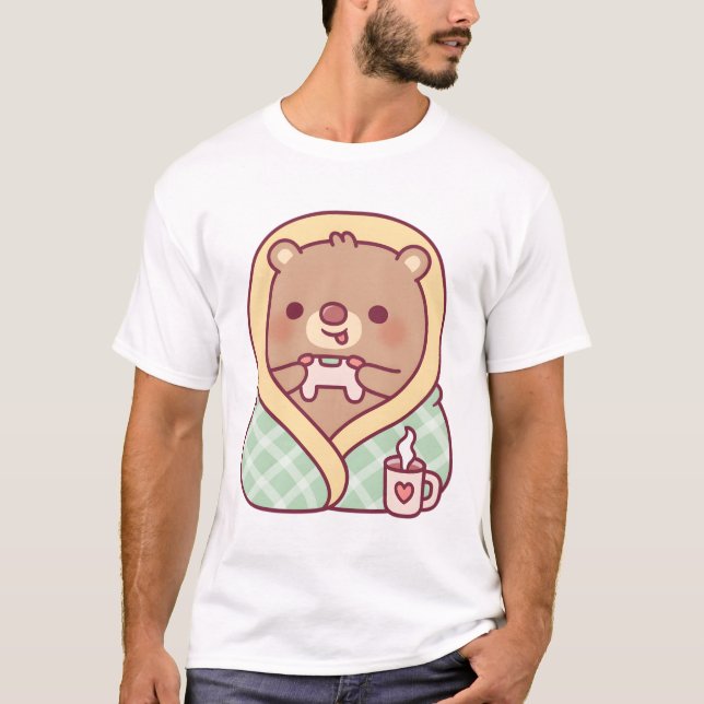 Camiseta El Oso Acondicionado En Una Cama Acogedora Mientra (Anverso)