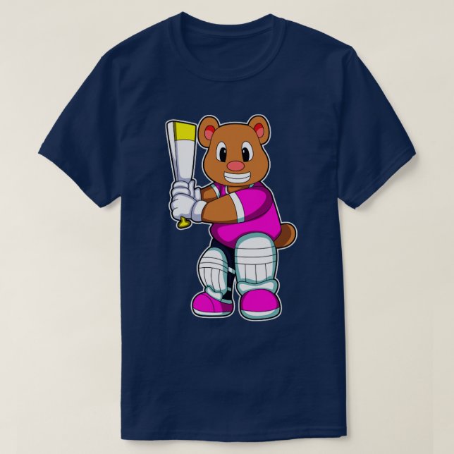 Camiseta El oso como bateador con bate de críquet (Diseño del anverso)