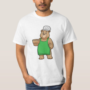 Camiseta El oso como cocinero con delantal de cocina y tazó