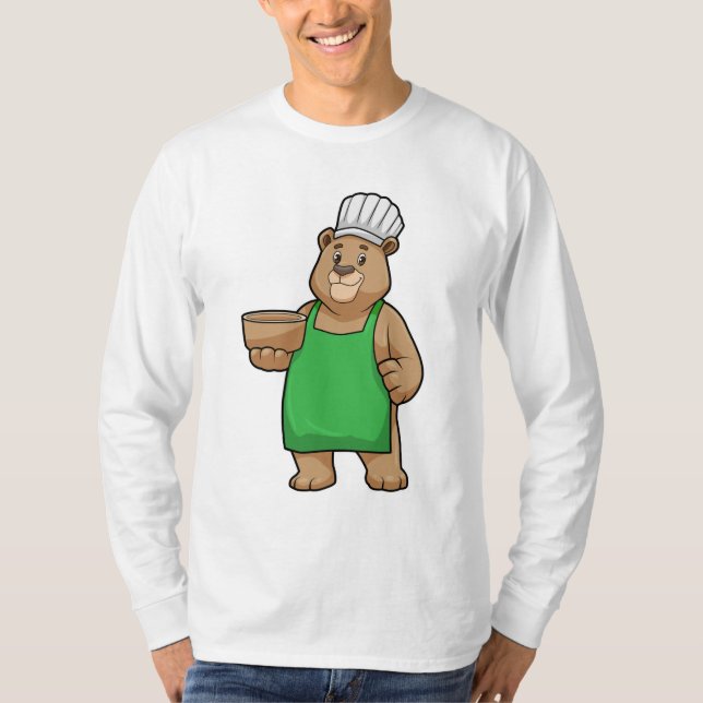 Camiseta El oso como cocinero con el delantal y el bol de c (Anverso)